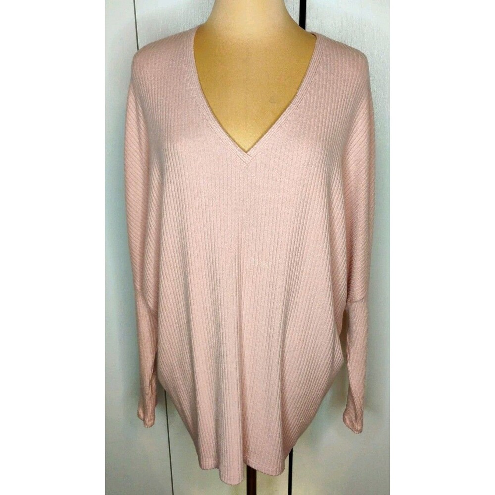 White House Black Market Pink Ribbed Knit V-Neck Dolman Pullover Sweater M